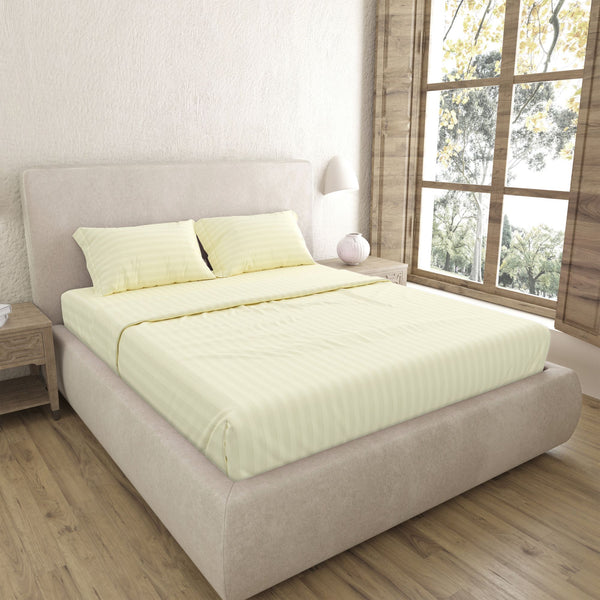 Pure Cotton Cornsilk Luxury Satin Stripes King Size Bedsheet Collection