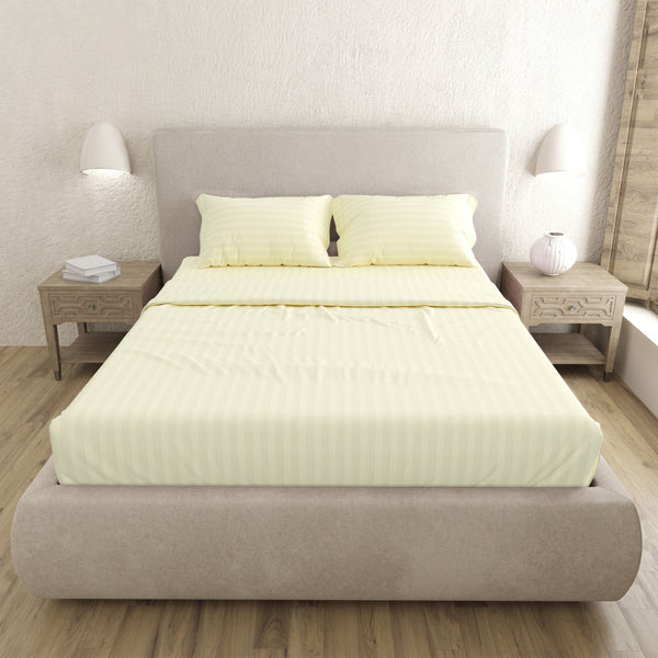Pure Cotton Cornsilk Luxury Satin Stripes King Size Bedsheet Collection