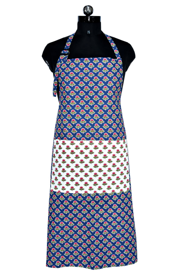 Buti print navy blue apron