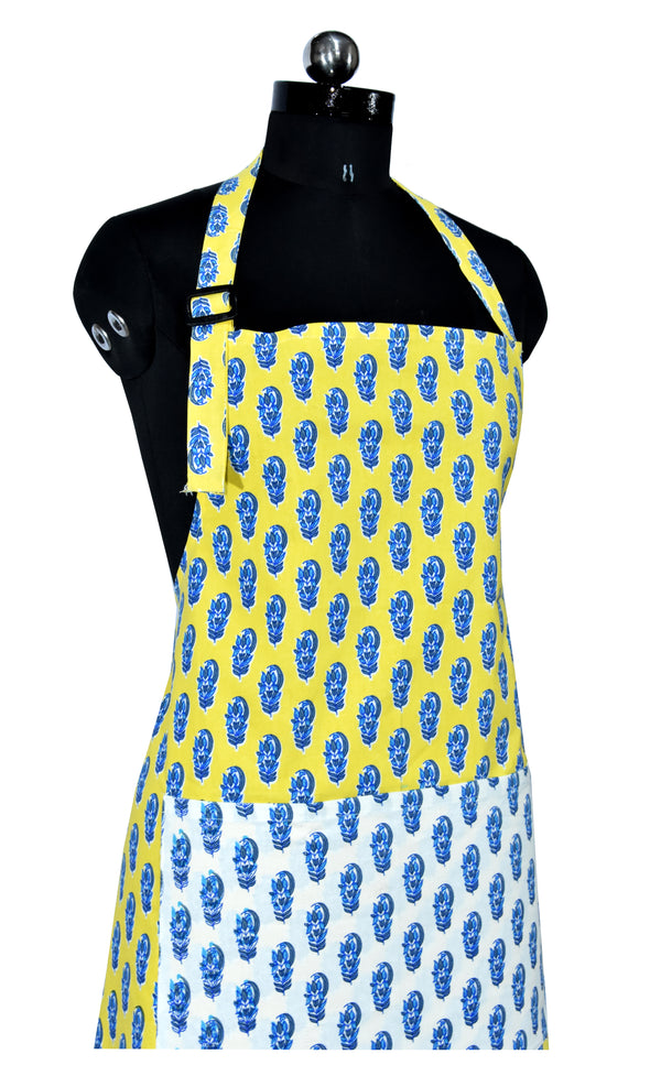 Floral block print yellow apron