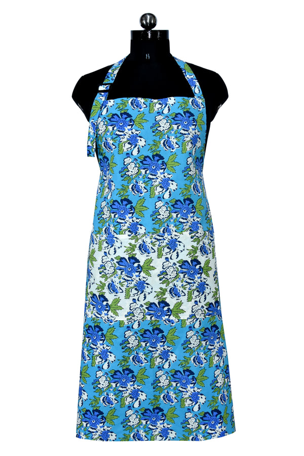 Floral garden turquoise blue apron