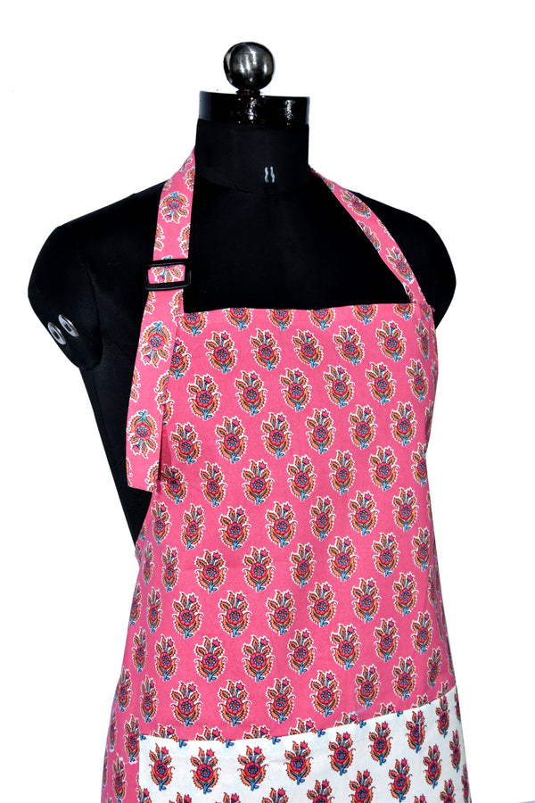 floral block print pink apron