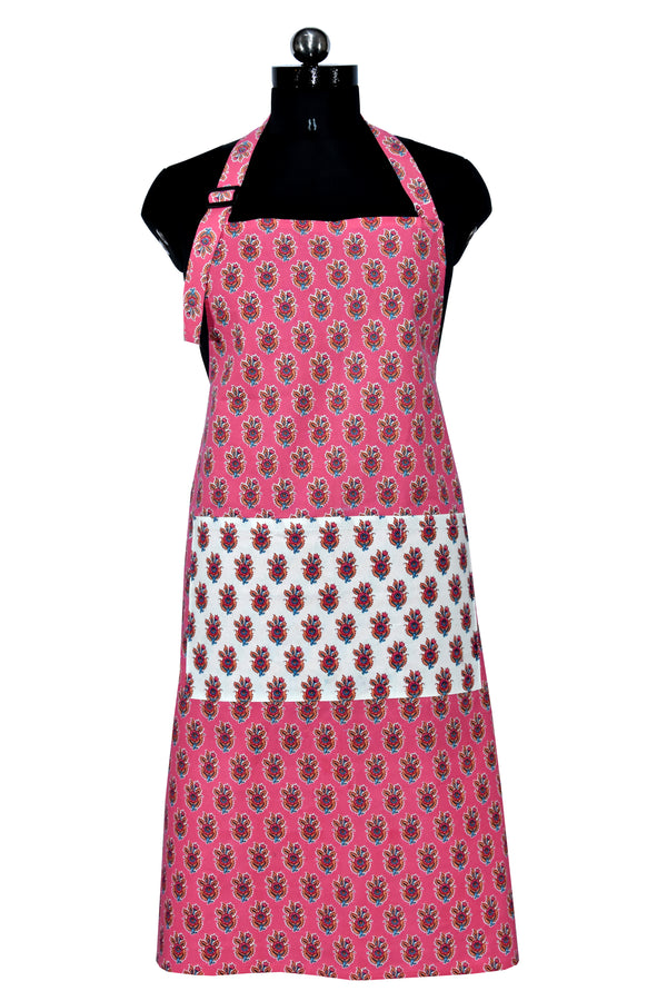 floral block print pink apron