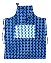 Floral block print navy blue apron