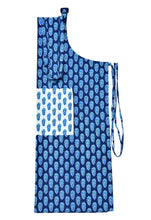 Floral block print navy blue apron