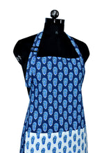 Floral block print navy blue apron