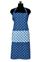 Floral block print navy blue apron