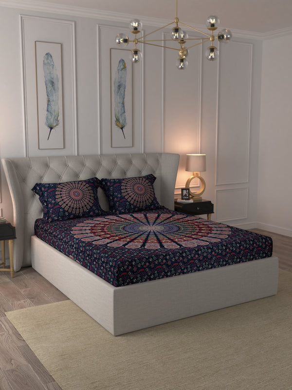 Blue Mandala Double Bedsheet Tapestry with 2 Pillow Covers