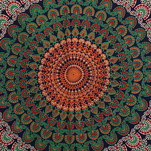 Indigo Blue Mandala Bedsheet Tapestry Floral Print With 2 Pillow Covers