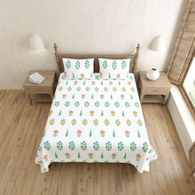 India Blue Orange Flower and Green Leaf Block Print King Size Bed Sheet