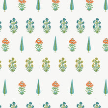 India Blue Orange Flower and Green Leaf Block Print King Size Bed Sheet