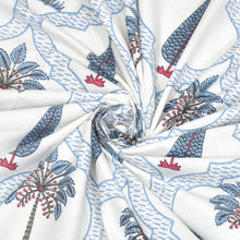 King Size Bedsheet with Hand Block Printed Blue Trees and Floral Design
