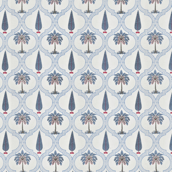 King Size Bedsheet with Hand Block Printed Blue Trees and Floral Design