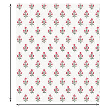 Handblock Red Flowers and Green Leaves Block Printed King Size Bedsheet
