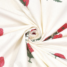 Handblock Red Flowers and Green Leaves Block Printed King Size Bedsheet