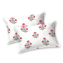 Handblock Red Flowers and Green Leaves Block Printed King Size Bedsheet
