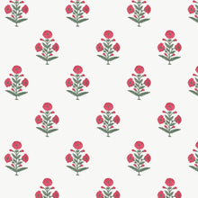 Handblock Red Flowers and Green Leaves Block Printed King Size Bedsheet