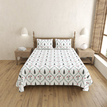 Pink Flowers and Green Leaves Handblock Printed King Size Bedsheet