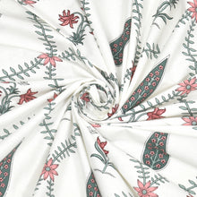 Pink Flowers and Green Leaves Handblock Printed King Size Bedsheet