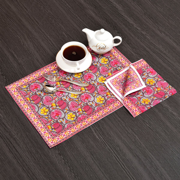 Pink Yellow Floral Print Set of 13 Table Set