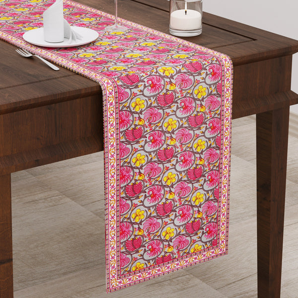 Pink Yellow Floral Print Set of 13 Table Set