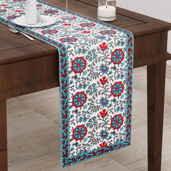 Blue Red Traditional Print Set of 13 Table Set