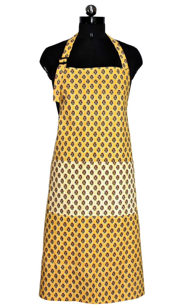 Floral buta print mustard yellow apron