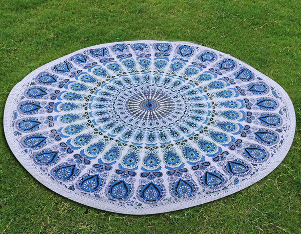 Blue Mandala Printed Wall Hanging Round Roundies Beach Throw Cotton Yoga Mat Table Cloths Table Cover Picnic Mat Tapestry Picnic Blanket Mat 72" by Handicraft-Palace