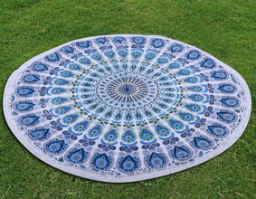 Blue Mandala Printed Wall Hanging Round Roundies Beach Throw Cotton Yoga Mat Table Cloths Table Cover Picnic Mat Tapestry Picnic Blanket Mat 72