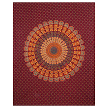 Crimson Red Mandala Bedsheet Tapestry Floral Print With 2 Pillow Covers