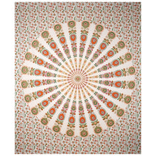 Mandala Orange Green Khari Gold Print Double Bedsheet with 2 Pillow Covers