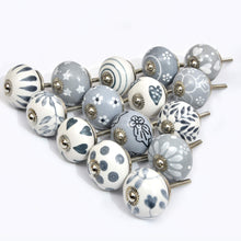 English Ceramic Knob Set of 15 Pcs Fabricated Knobs for Doors and Cabinets with Brass Blue Pottery