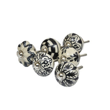 Black & White Set of 6 Pcs Fabricated Knobs for Doors and Cabinets with Brass Blue Pottery